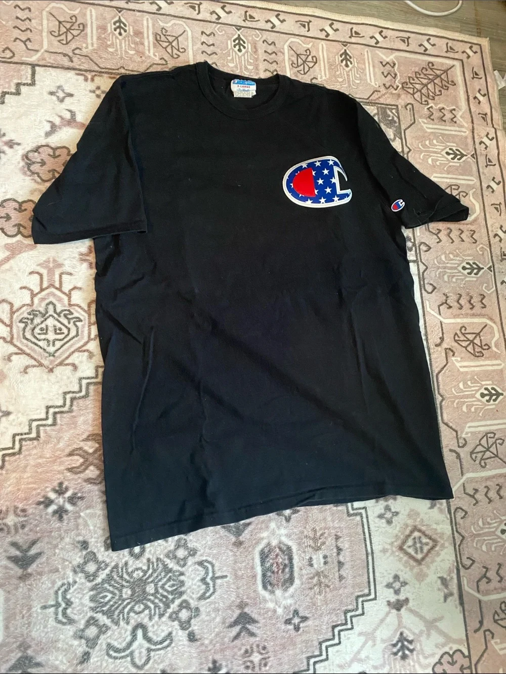 Champion Black Short Sleeve Tee with Patriotic C Logo - Picture 1 of 3